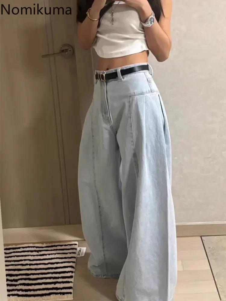 Koreańskie spodnie Y2k z szerokimi nogawkami odzież damska Harajuku Streetwear Jeans z wysokim stanem proste spodnie na co dzień Pantalon Femme