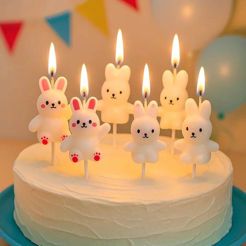 Cartoon Niedliches Kinder-Kleines Weißes Kaninchen Vintage Lächelndes Gesicht Kaninchen Geburtstagskerze Party-Dekoration Kaninchen – Detail 2