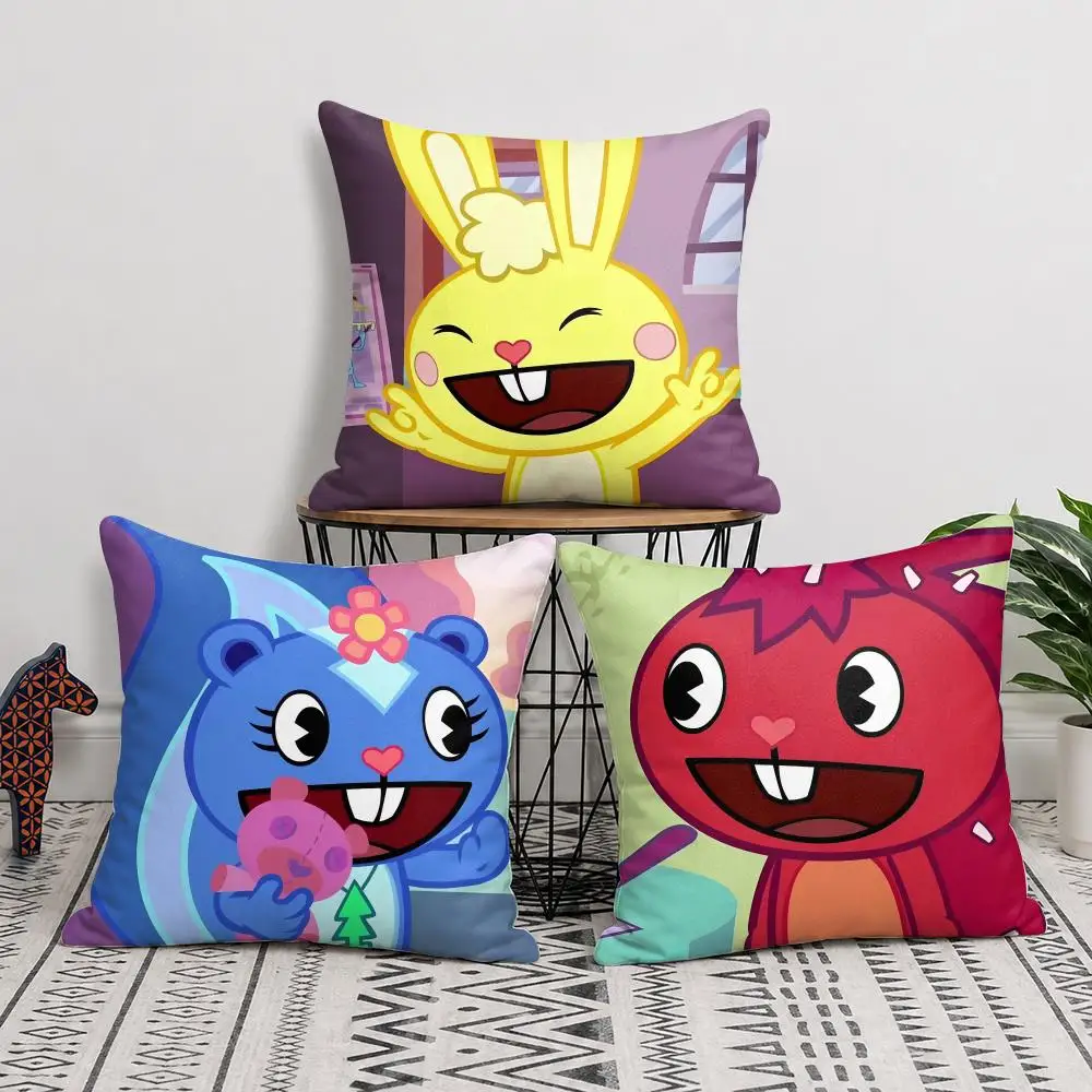 N-Nutty H-Happy Tree F-Friends Cushion Cover Soft Short Plush Pillow Cover Smooth Cozy Texture Cushion Case Home Decor