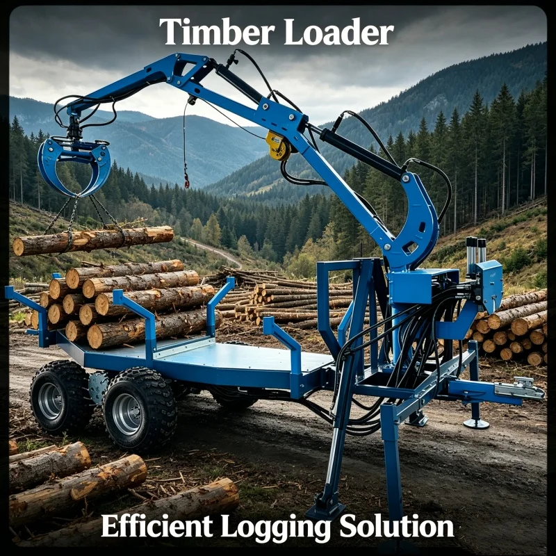 ATV Log Trailer with Crane Hydraulic Timber Loader Grapple Forestry Machinery Engine Trailer Remolque