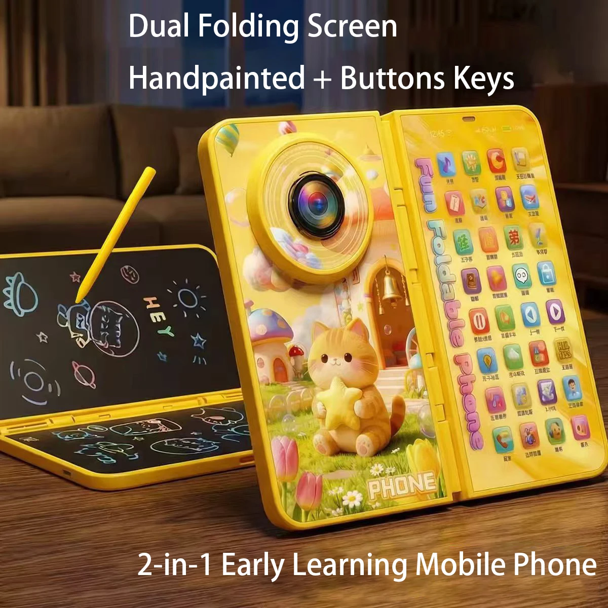 

Мобильный телефон для раннего развития ребенка, двойной складной многофункциональный проектор сказок, развивающая игрушка-головоломка для рисования, 10 000+ материалов