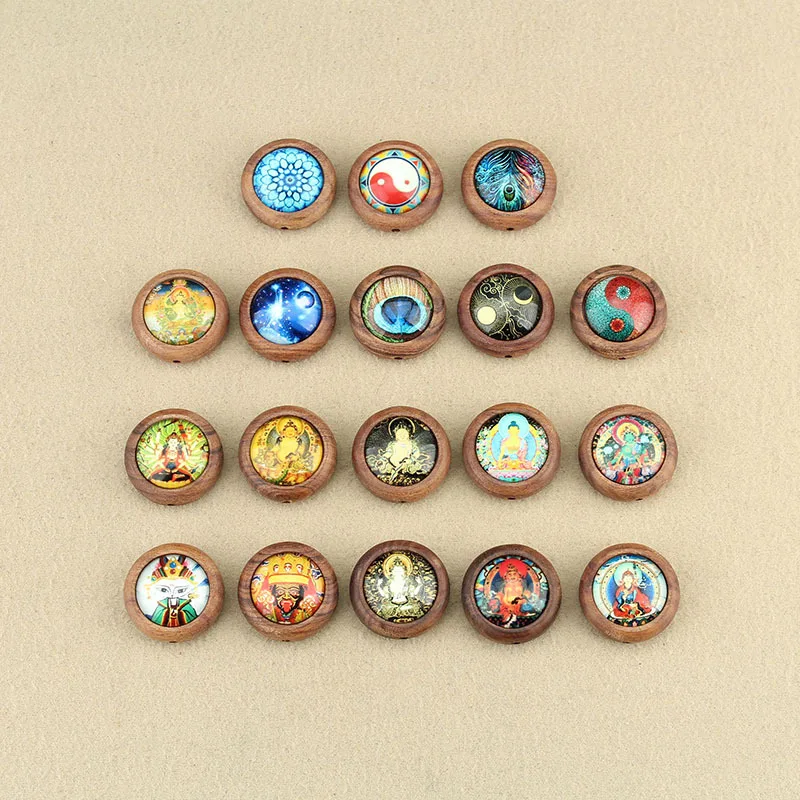 

DIY accessories Retro Thangka Pendant Zakiram Glazed DIY Jewelry Bracelet Accessories Green Tara Yellow God of Wealth Loose Bead