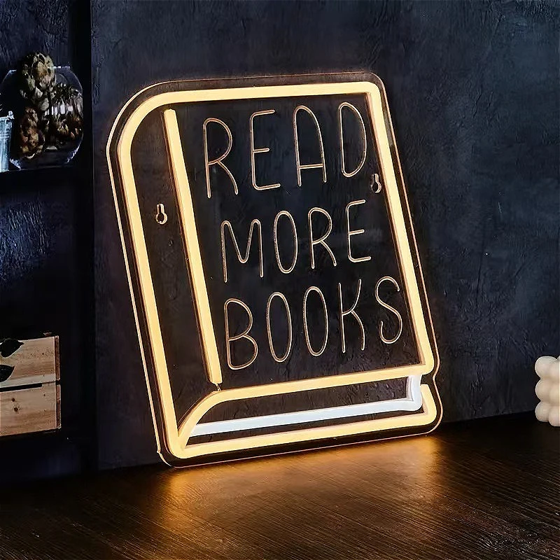 

LED Carved Neon Lights, "Read More Books" Illuminated Characters, Ghost Reading Room Decorative Ambient Light