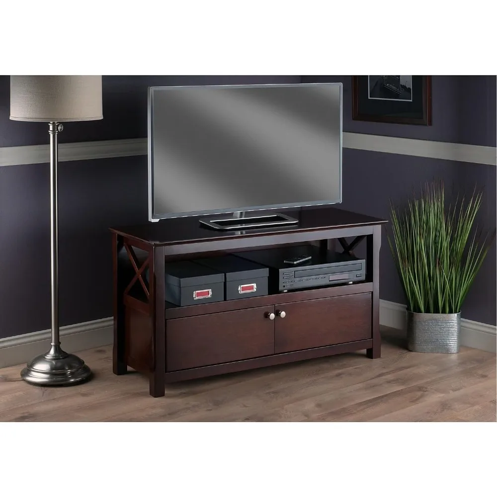 Cappuccino TV stand, solid/composite wood, can accommodate TV size: 46 