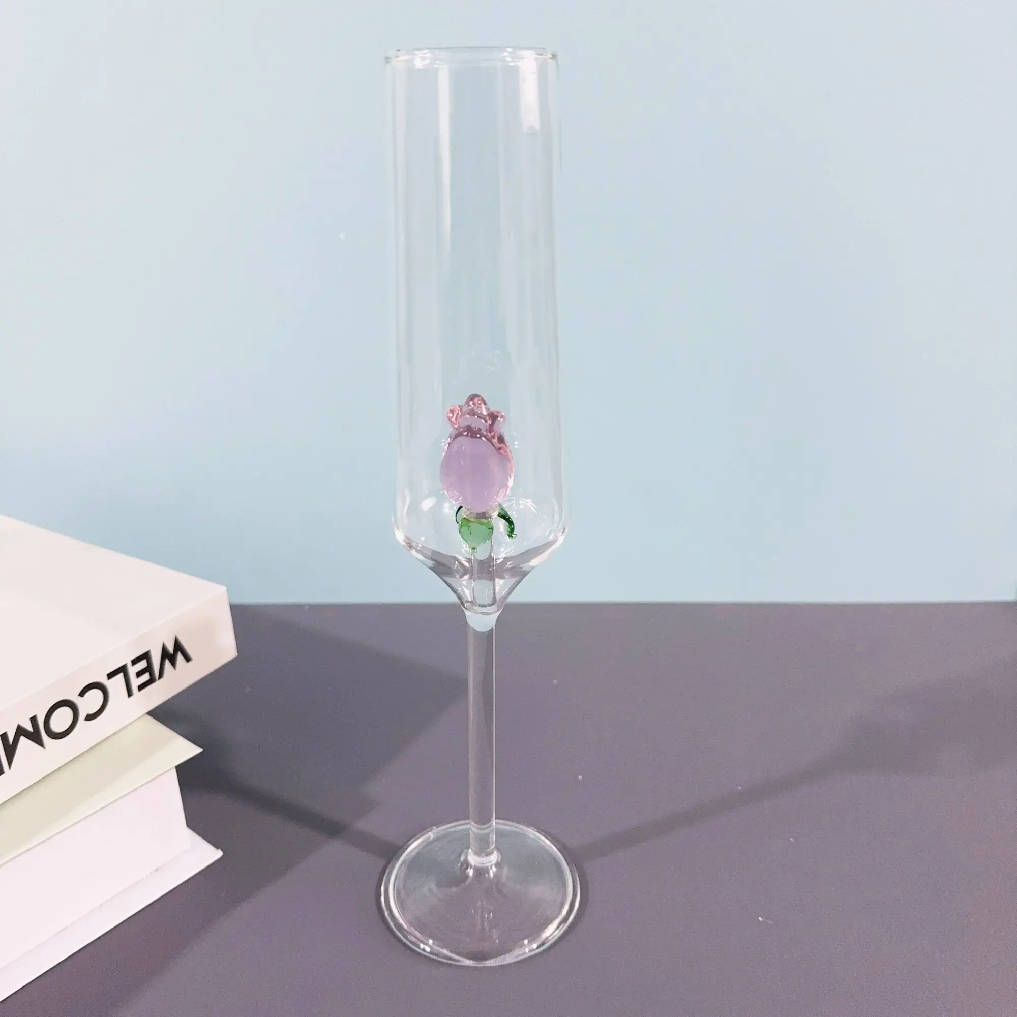 Classic Rose Wine Glass Creative 3D Rose Build-In Light Luxury High-end Crystal Cup Stemware Goblets Champagne Flute Gift