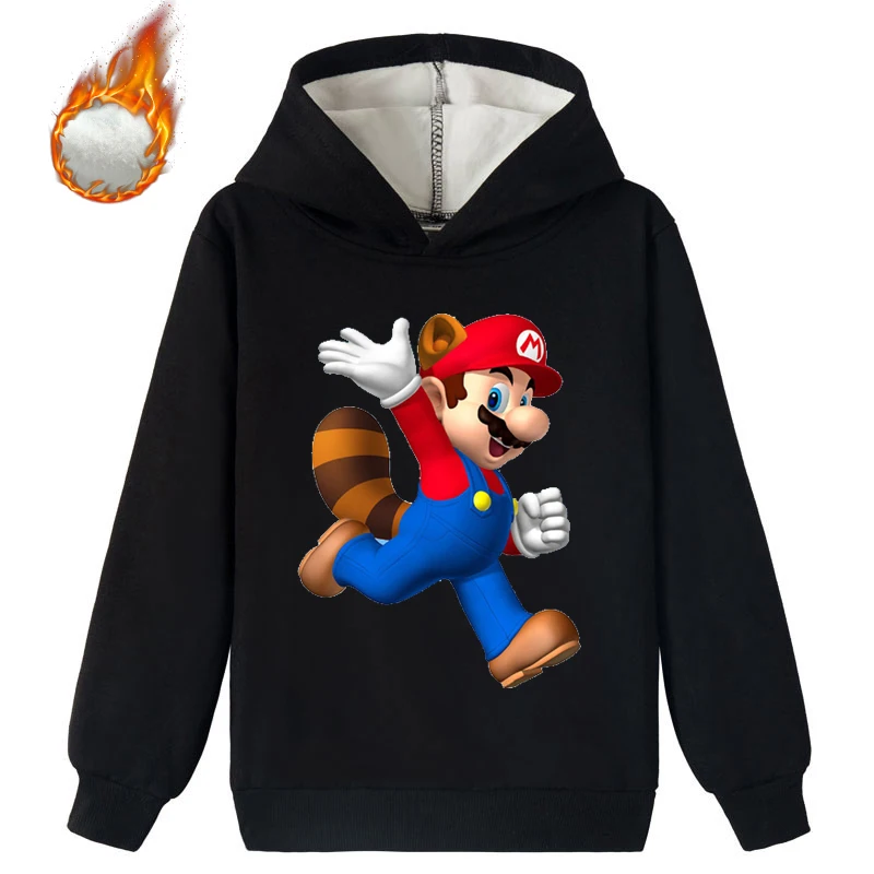 Sudaderas con capucha gruesas de Super Mario, camisetas de manga larga de dibujos animados, sudadera con forro polar para niños pequeños con capucha (2-14 años, 5 colores)