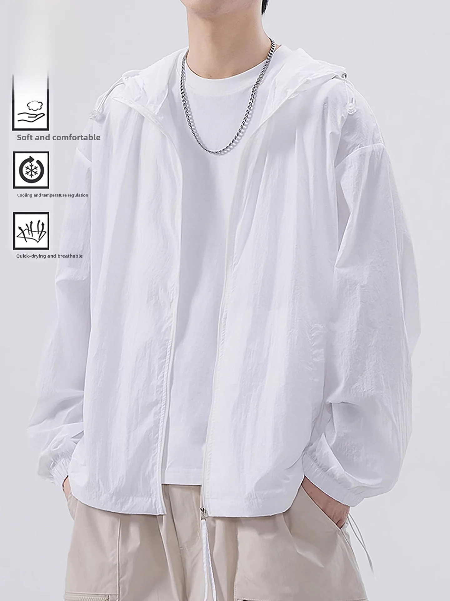 

Nainilu UPF50 Ice Silk Men's Outdoor Sports Sun Protection Clothing Thin Fashionable Summer Coat Breathable Back Design