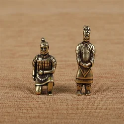 Vintage Brass Mini Terracotta Army Warrior Figurines Key Chain Pendant Ancient Chinese Soldier Officer Men Decorations Jewelry