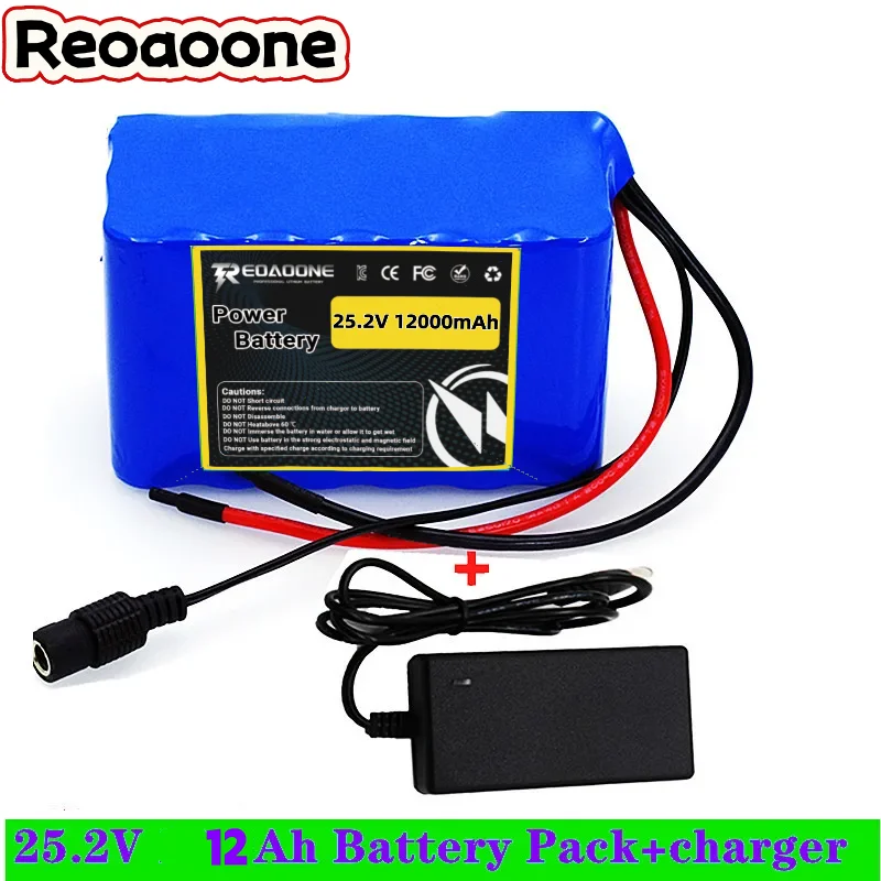 Reoaoone 24V 12Ah (12000mAh) 6S3P 18650 Lithium Li-ion Battery Pack - 25.2V Moped Battery with Charger