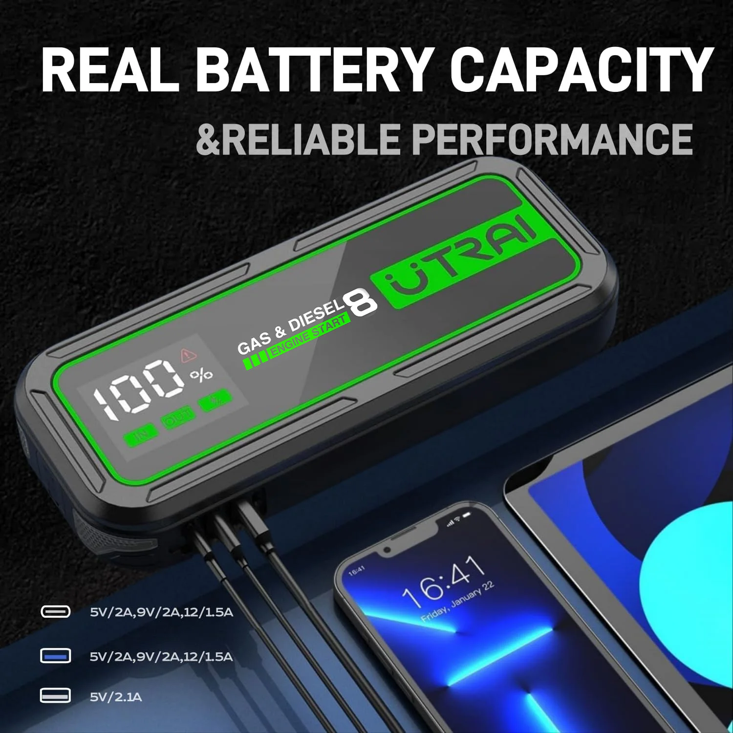 בוסטר התנעה לרכב נייד 6000A UTRAI – תמונה 3