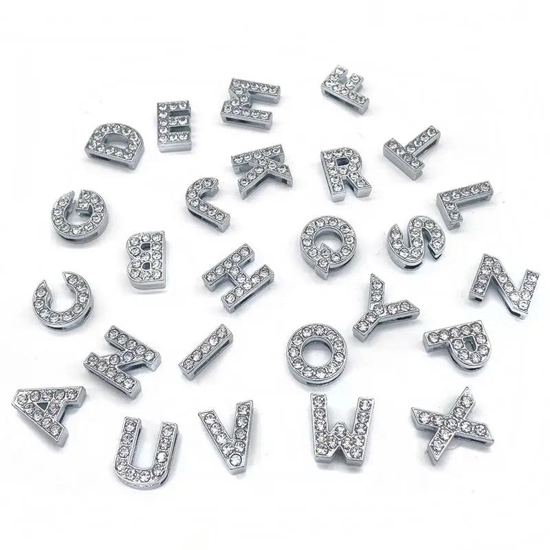 Schuh Charms Glitter Strass Buchstabe Silber Kristall Alphabet DIY Legierung Schuh Dekorationen Schmuck Slider Armband Armbänder – Detail 4