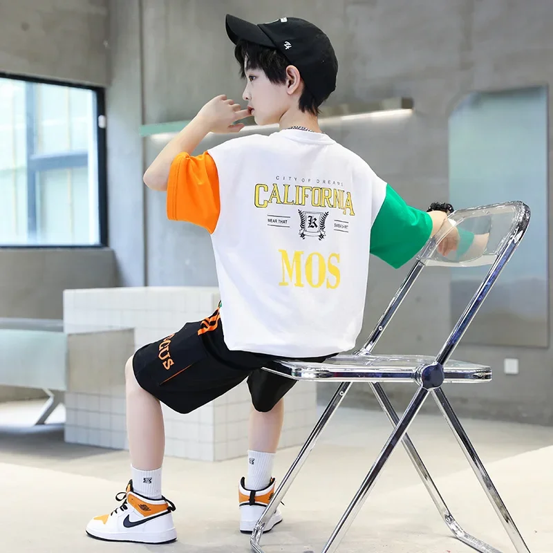 2024 summer Teenager Boys Clothes Casual Outfit Kids Tracksuit Child t shirt + shorts hot pant 4 5 6 7 8 9 10 12 11 13 14 Year