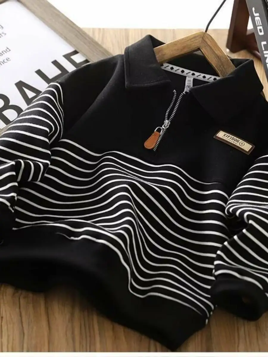 Sudadera Larga Holgada a la Moda para Niños, Primavera Otoño, Cuello a Cuadros, Estilo Patchwork, Ropa Moderna para Niños, Prenda Superior Versátil