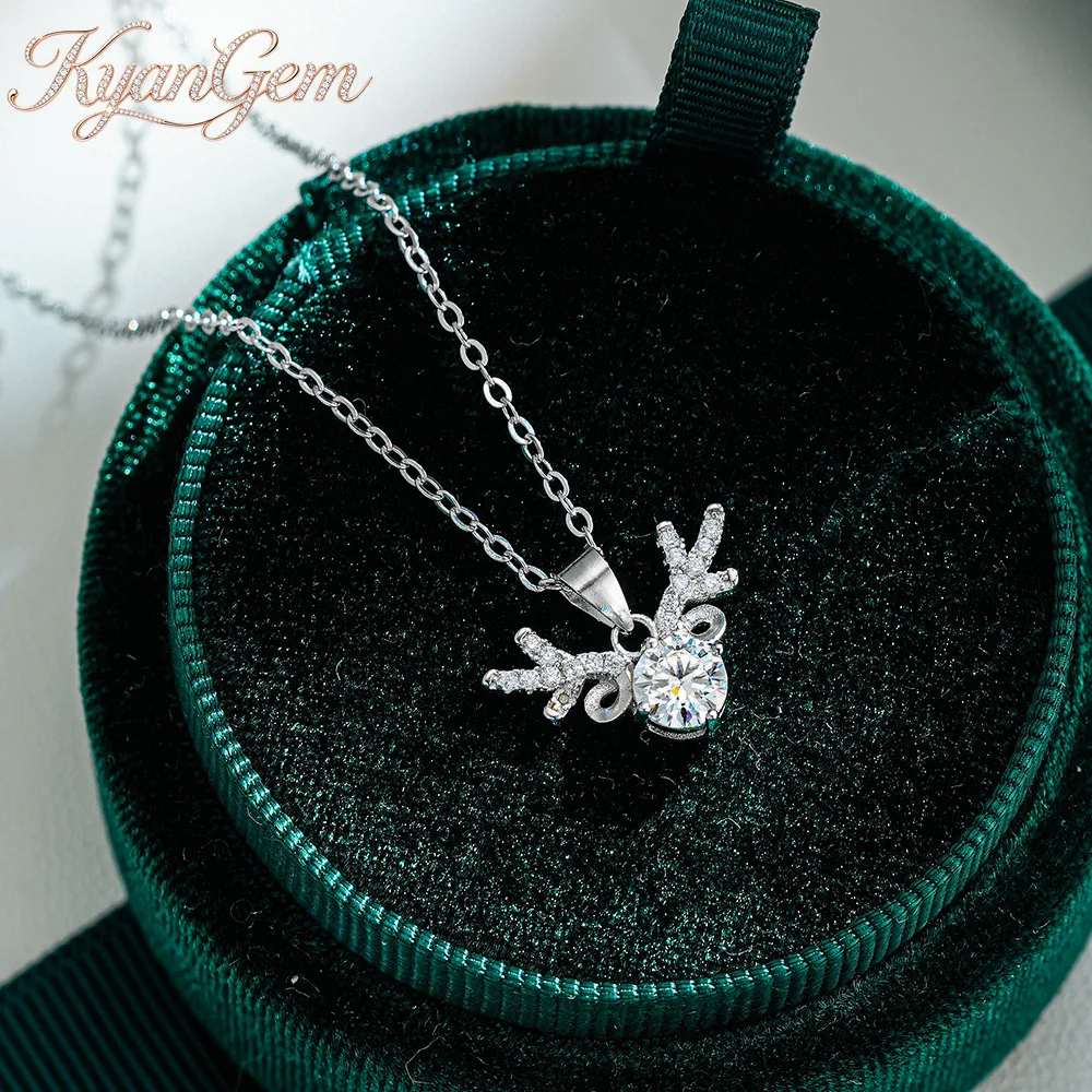 KyanGem Antler Pendant 50-Point Moissanite Platinum PT950 Necklace Pendant for Women With You Every Step of the Way Jewelry