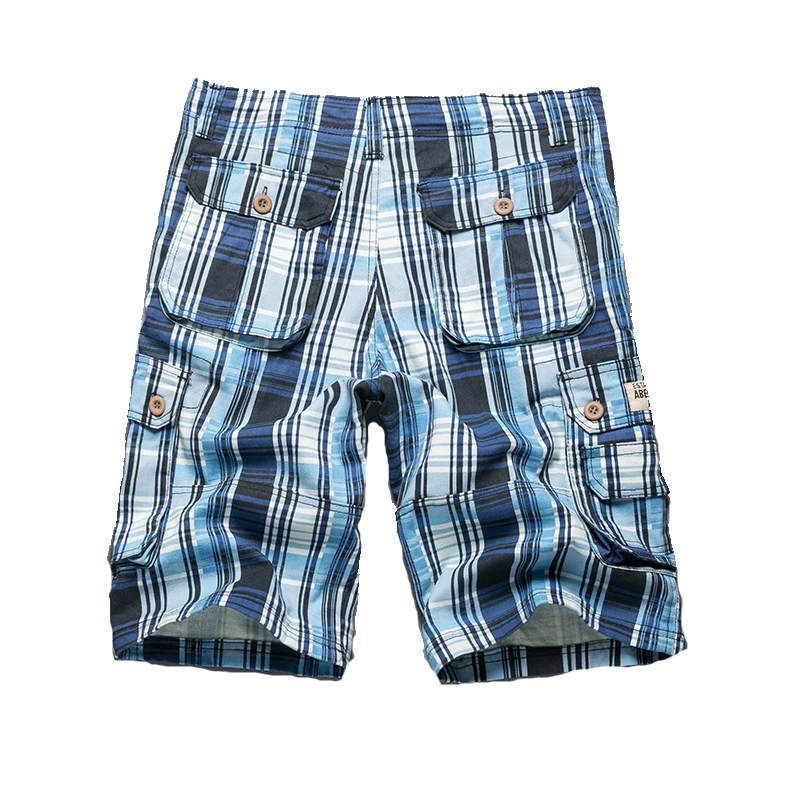 New Fashion Plaid Cargo Shorts Men\'s Beach Shorts High Quality Summer Casual Shorts