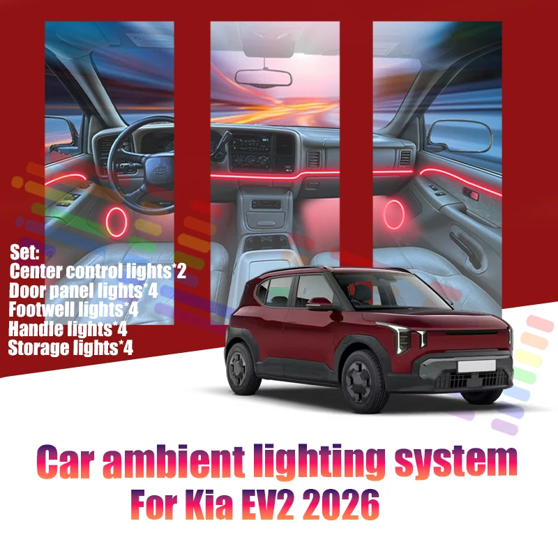 Für Kia EV2 2026 QV1 Auto LED Ambientebeleuchtung Farbige Atmosphärenlichter Auto-Innenraum Neonstreifen 64 RGB Beleuchtung Autoteil