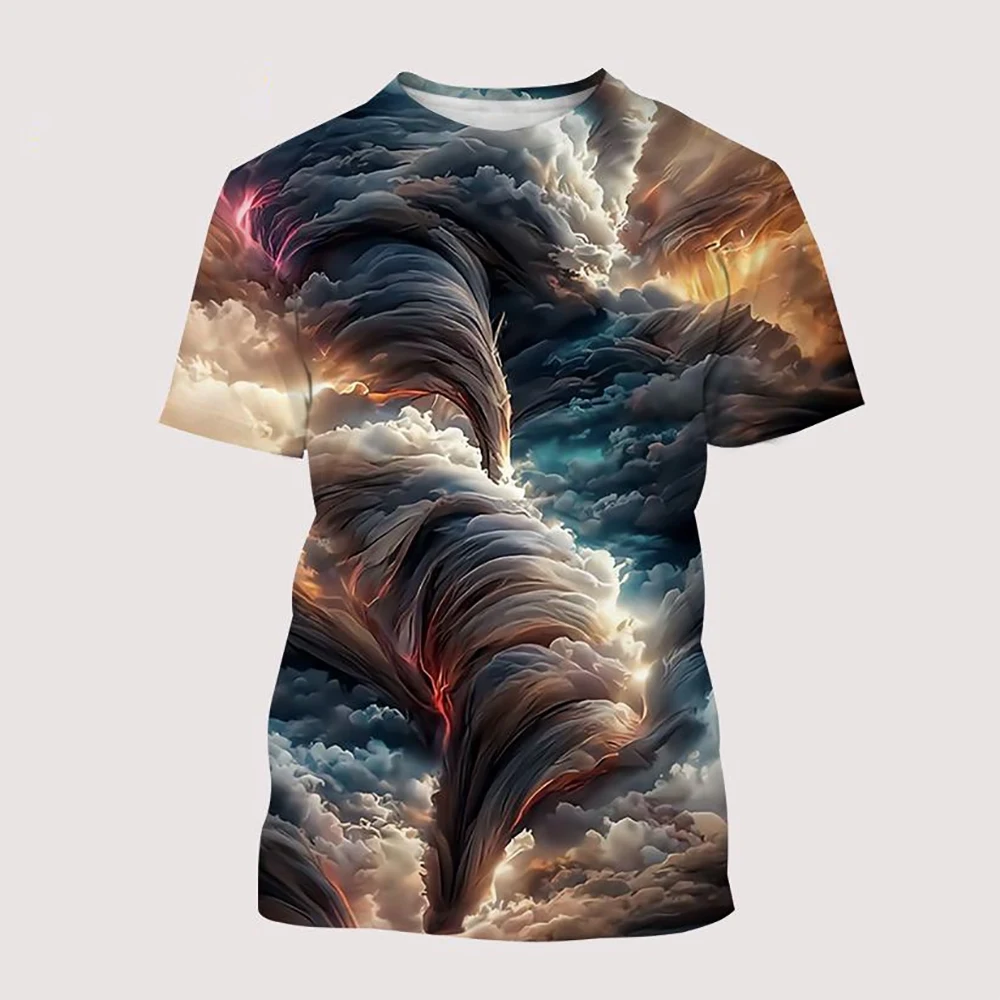 Creative design tornado pattern 3D printing t-shirt, fashion cool street style casual round neck short sleeve