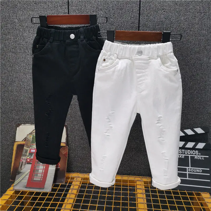 

Boys' pants Spring and Autumn Korean kids trousers new children's white ripped pants slim fit small leg pants