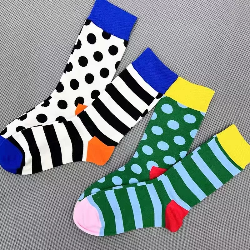 Happy Socks AB Asymmetrical Socks Cartoon Color Contrast Fashion Cotton Men And Women Couples Mid Tube Socks