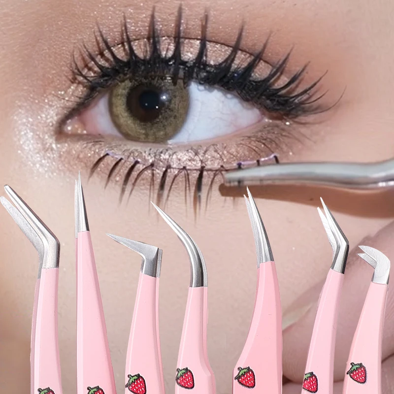 Pince à épiler multifonctionnelle pour extensions de cils, outils de maquillage, pointes en fibre, artistes de haute précision, sourire dur, pincettes anti-leges