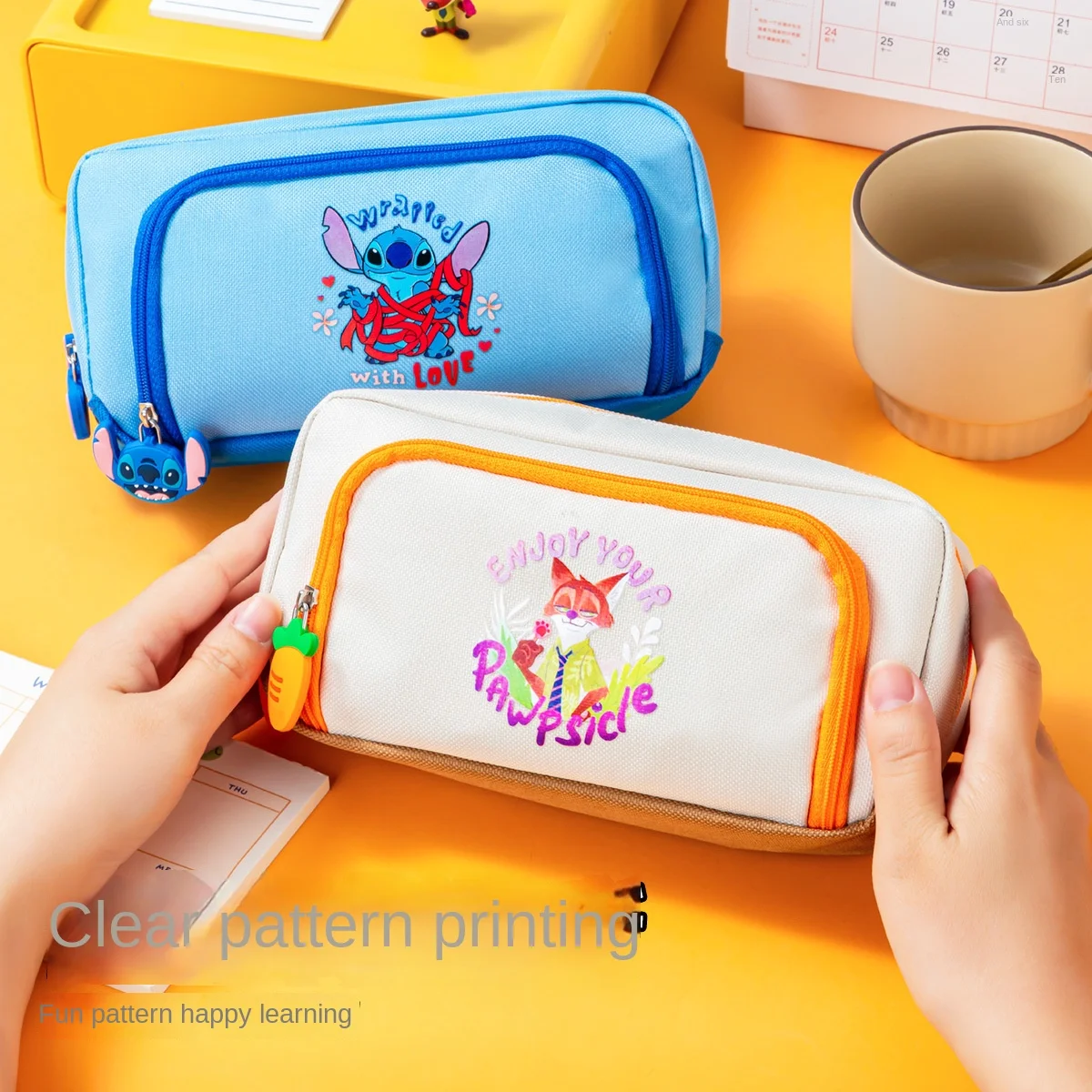 Disney Spider-Man Pen Bag Student Cartoon Stitch Double layer large capacity Pencil Bag Girl Large Capacity Pen Bag Kids Gift