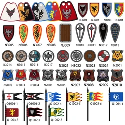 중세 기사 피규어 빌딩 블록 액세서리, 장교 망토 헬멧 케이프 갑옷 방패, 검은 독수리, 붉은 사자 장난감, MOC 브릭