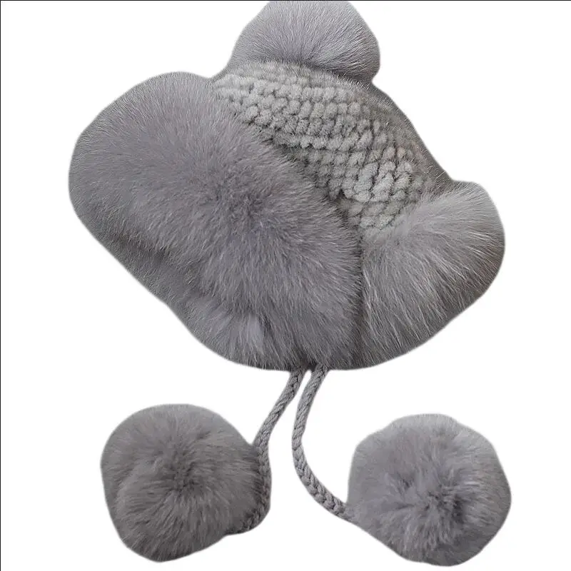 Winter Real Mink Fur Hat for Women Russian Ushanka Thick Handmade Knitted Warm Cap with Natural Fox Fur Earflaps Fashion Bomber