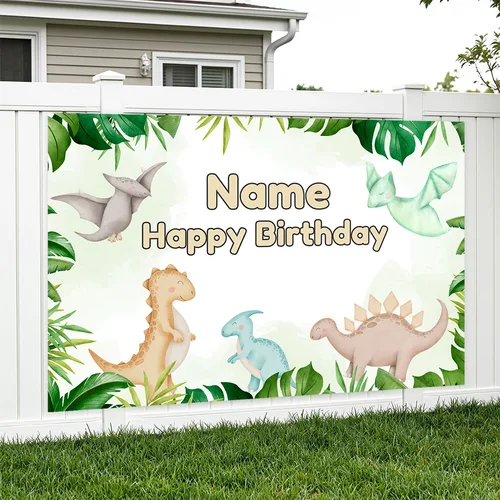 Imagen 2 del producto Banner de fondo con foto de cumpleaños con nombre personalizado, decoración de fiesta de fondo de acuarela con animales de Safari en la jungla