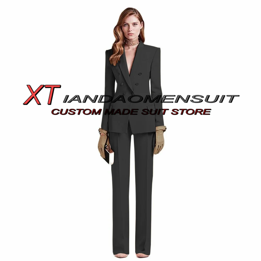 Women's Suit Double Breasted Jacket Fashion Blazer 2 Piece Slim Fit Pants Suit Business Office Lady Workwear بذلات بليزر نسائية