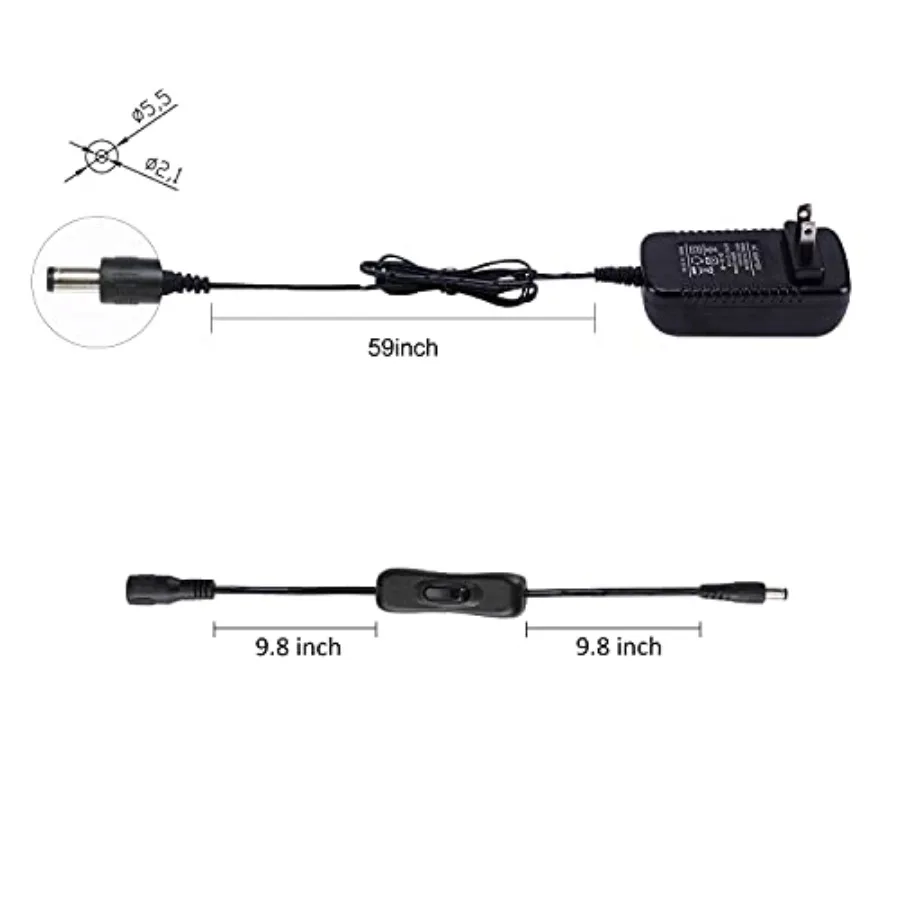 12V 1.5A Power Supply, 18W Wall Plug Power Adapter with 5.5 X 2.1mm Male Connector, 110V AC to 12V DC LED Transformer for Under