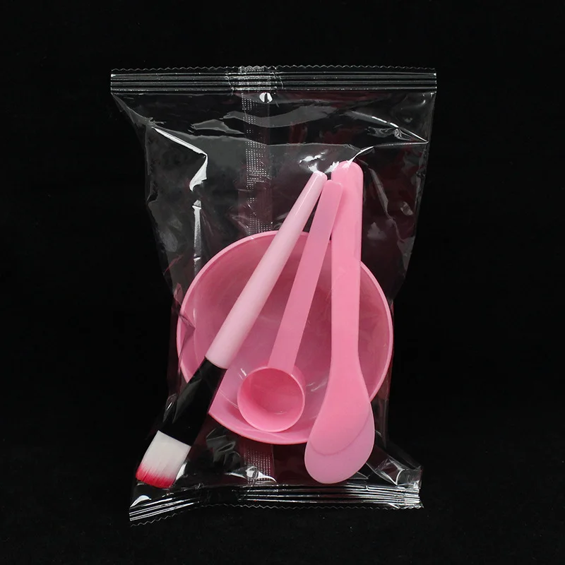 Juego de cuatro piezas de cepillo de máscara de plástico, cuenco de máscara de ajuste, palo de máscara, cuchara medidora, herramienta de belleza