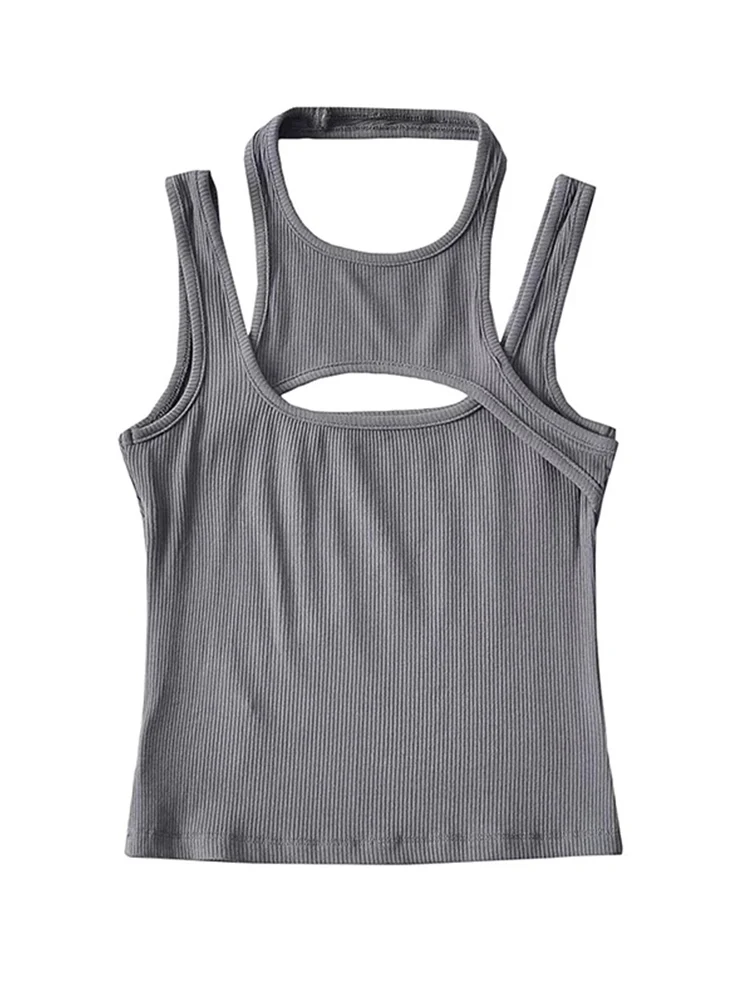 Asymmetrical Crop Top y2k E-girl Hollow Out Knitted Corset Top Sleeveless O Neck Mini Vest Basic Casual Sporty  Summer