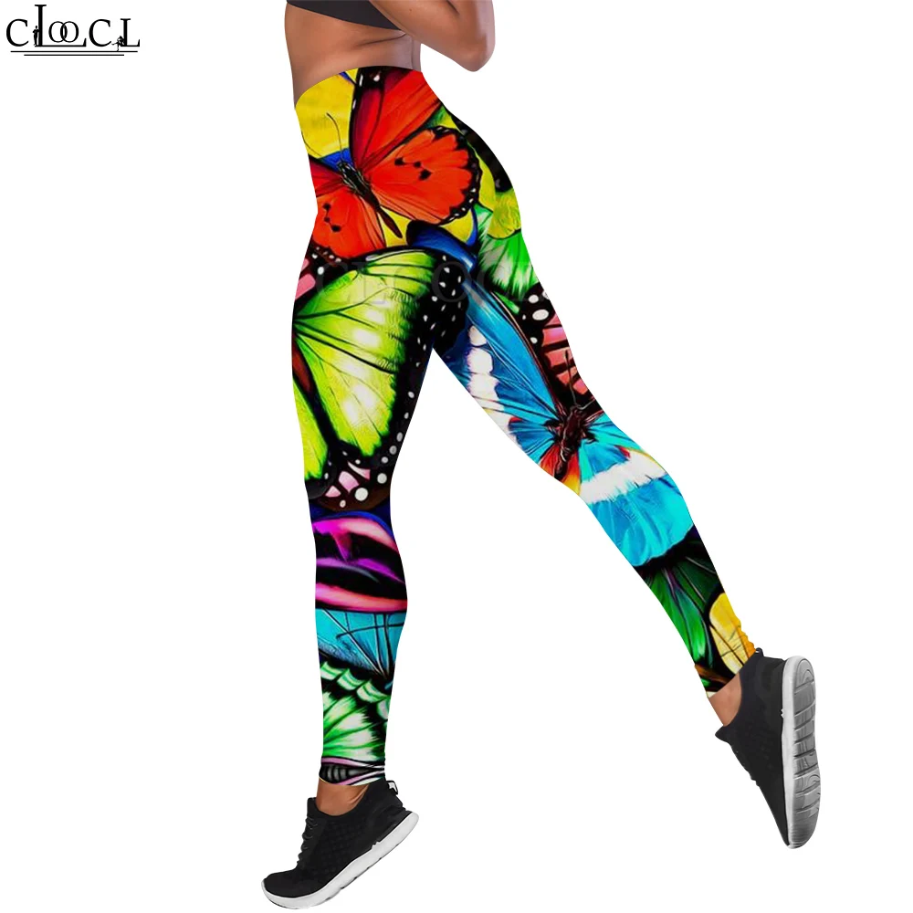 CLOOCL Women Gym Yoga Seamless Pants Sports Clothes Fantasy Blue Butterfly Pattern Gym Workout Wear High Waist Fitness Leggings