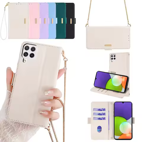 Fashion Ladies Crossbody Case For Samsung Galaxy A51 A71 A12 A22 A22S A32 A42 A52S A72 Leather Case with Long and Short Strap