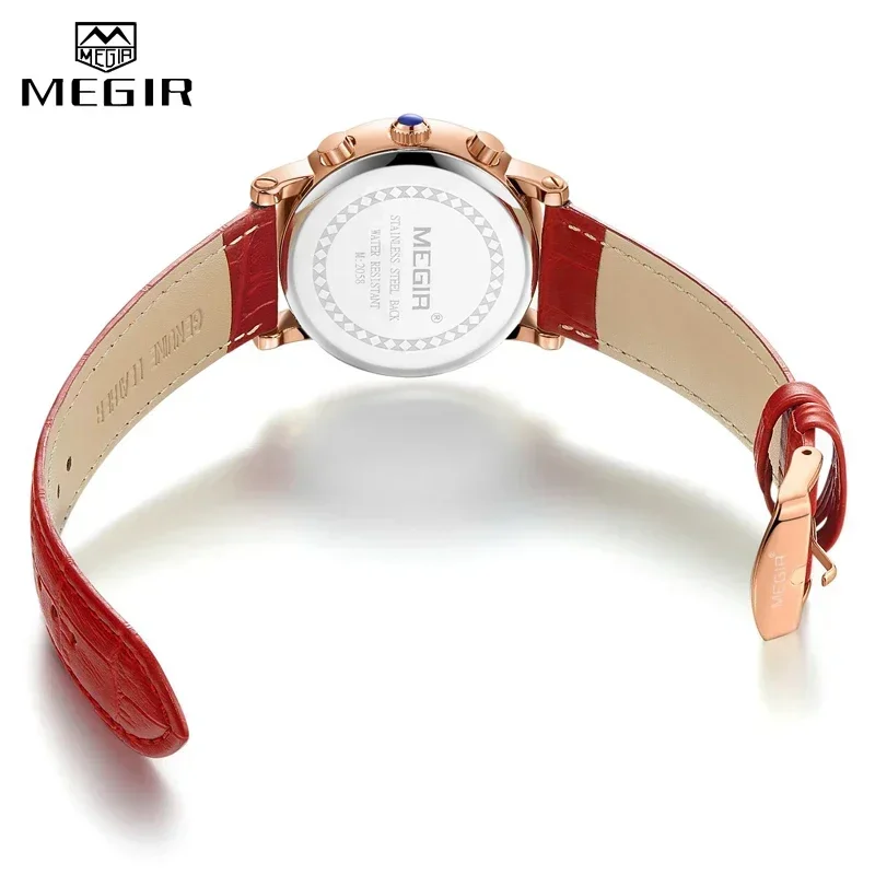 MEGIR Cronografo caldo Orologi da donna Famoso lusso Top Brand Numeri romani Orologio femminile Orologio da donna al quarzo in pelle da donna 2058