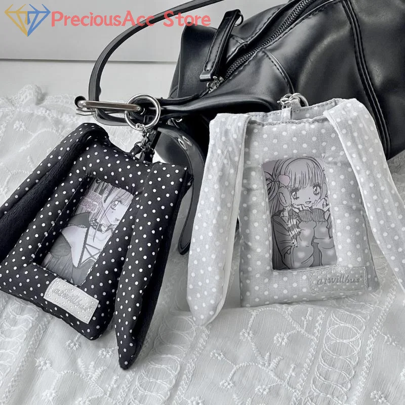 Y2K Polka Dot Rabbit Ear Card Holder Keychain 3 Inch Photocard Case Bag Pendant Gift