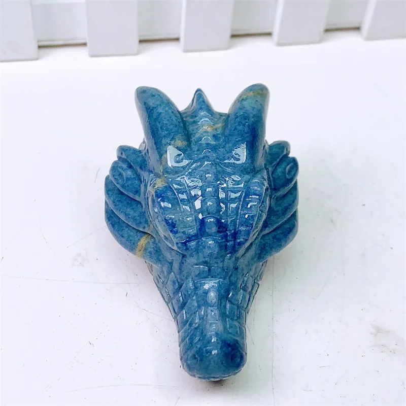 Natural Blue Aventurine Hand Carved Dragon Skull Quartz, High-Quality Crystal, Healing Home Decoration, Halloween, 7.8cm, 1Pc