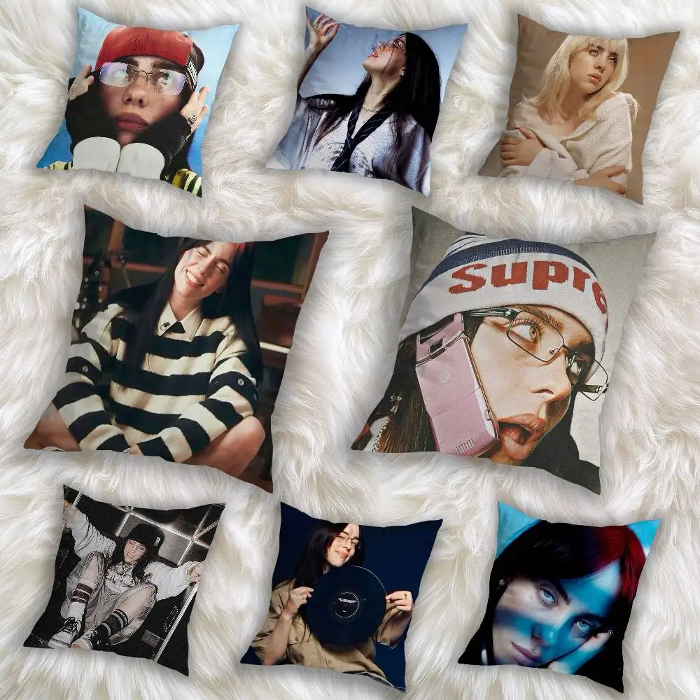 

Girl B-Billie Eilish USA Pillow Case Square Double-Sided Printing Short Plush Sofa Cushion Cover Bedroom Bedside Pillow