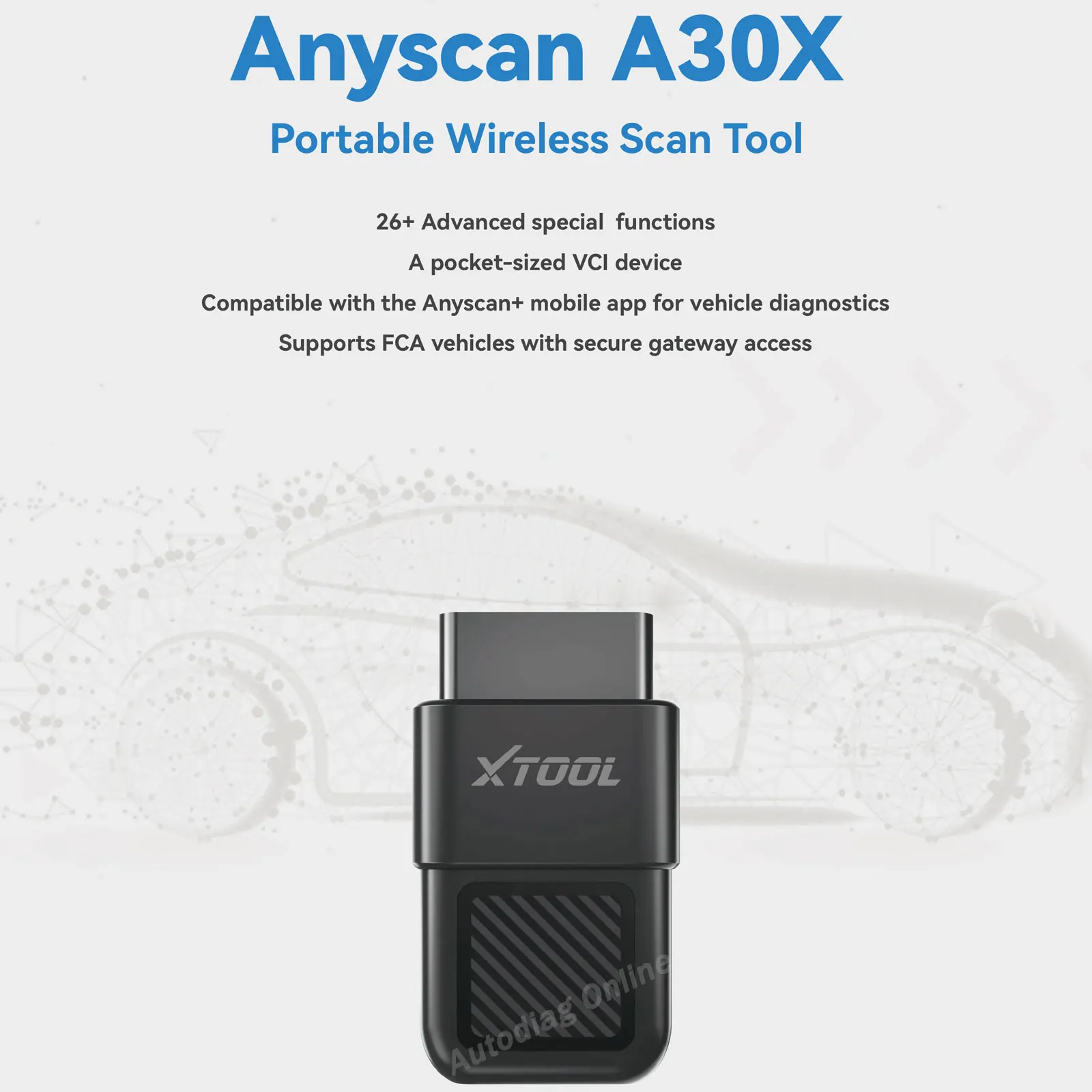 XTOOL Anyscan A30X Bluetooth OBD2 Scanner Strumento diagnostico per auto 26+ Reset Lettore di codici di servizio Diagnostica per veicolo FCA A30X Scan