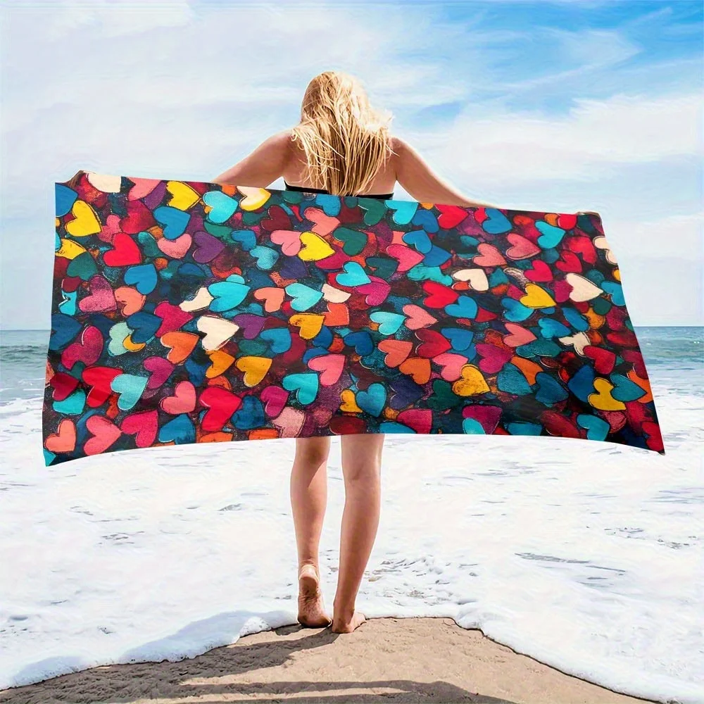 Beach towel colorful heart-shaped pattern sunscreen and windproof suitable for beach pool camping travel beach blanket