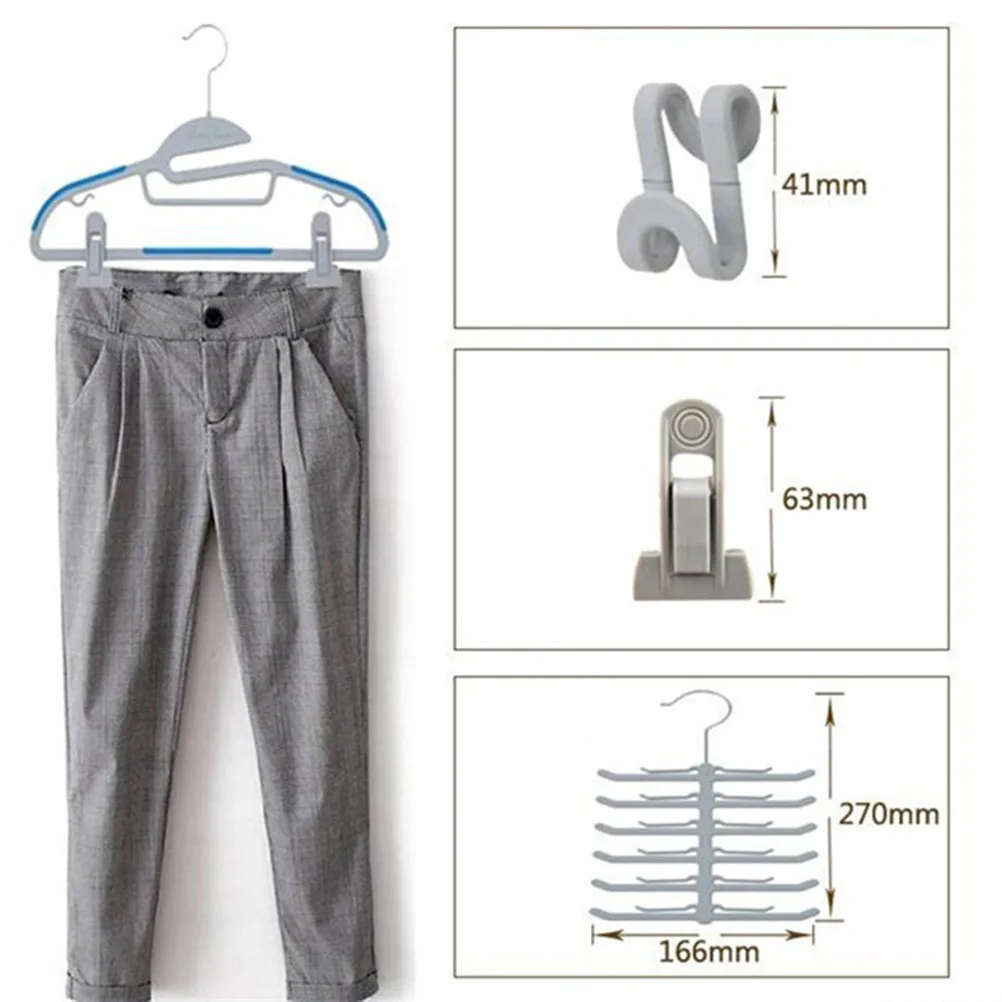 

Non slip Clothes Hanger Rack Grey Clasp Pothook Storage Silk Scarf Tie Belt Jewelry Wardrobe Organizer Closet Home Office