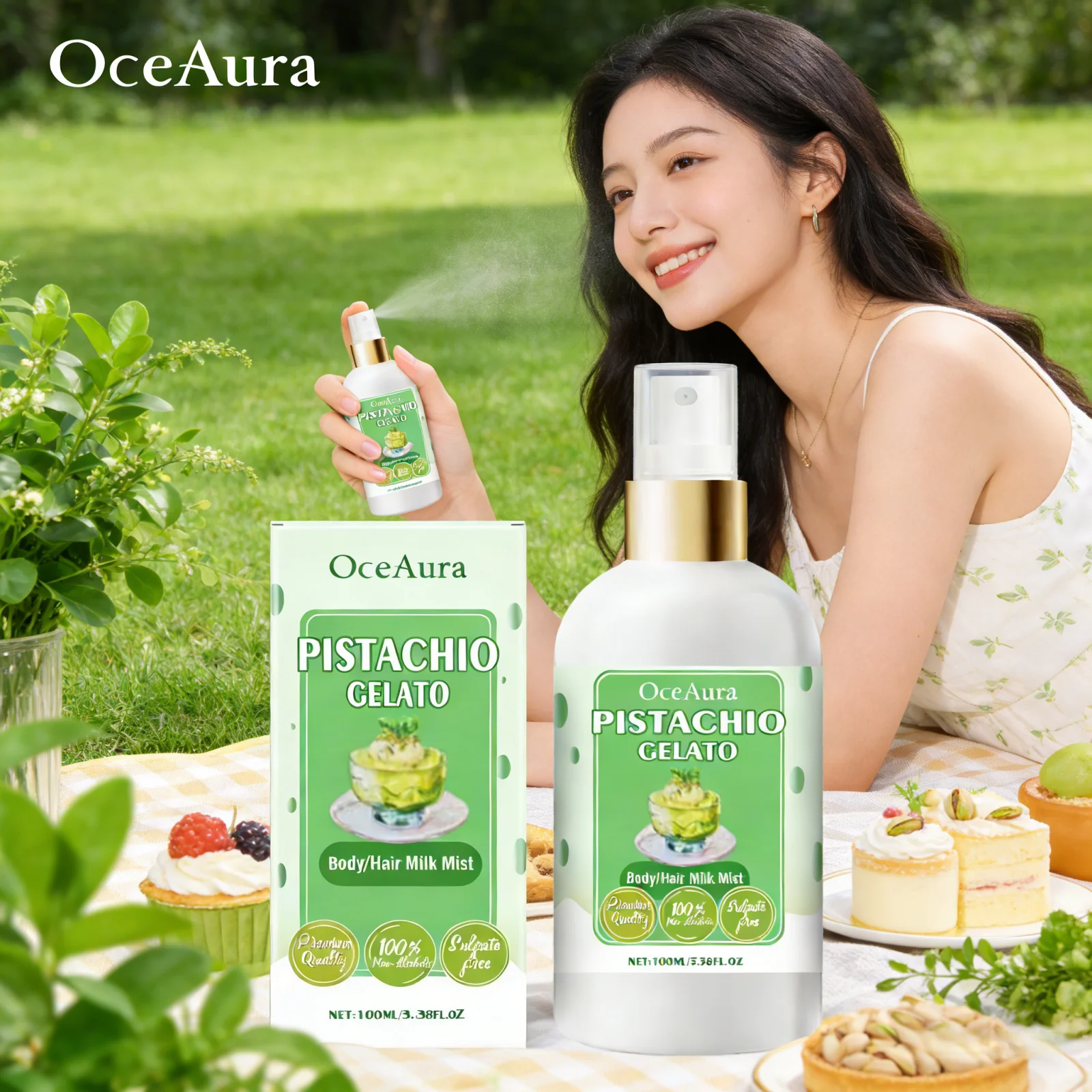 OceAura Body Milk Mist, Fragancia Duradera, Productos Hidratantes y Aclarantes para la Piel, Spray Perfumado para el Cabello con Aroma a Fresa, 100 ml