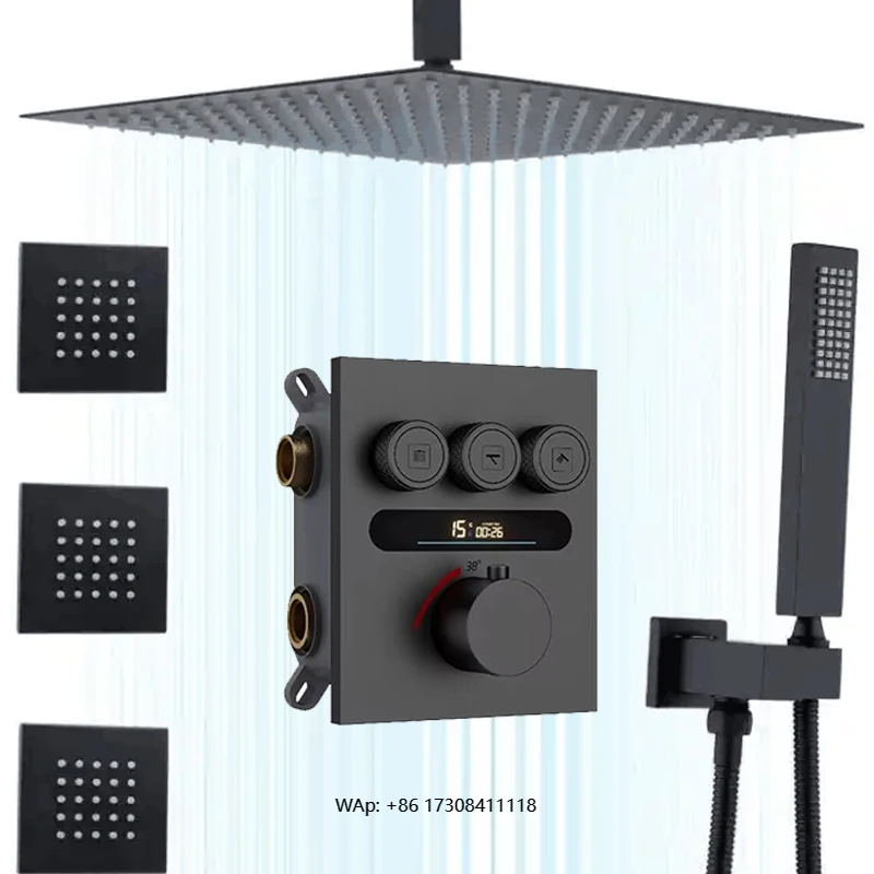 

Shower System Temperature Display Shower Faucet Set Thermostatic Full Body Rainfall Shower Jet