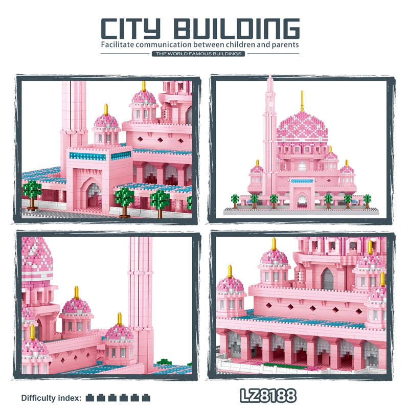 Malaysia Berühmte Architektur Scenic Spot Micro Diamond Block 1906 Putra Pink Mosque Building Brick Toy Collection Nanobrick