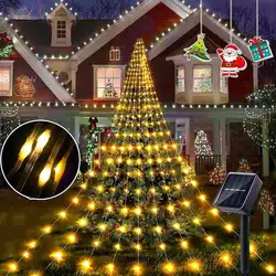 1pc 9 Strip 2M/6.56ft 180 LED Solar Ponytail Light Suitable For Christmas Garden Indoor Outdoor Window Wedding Party Decoration