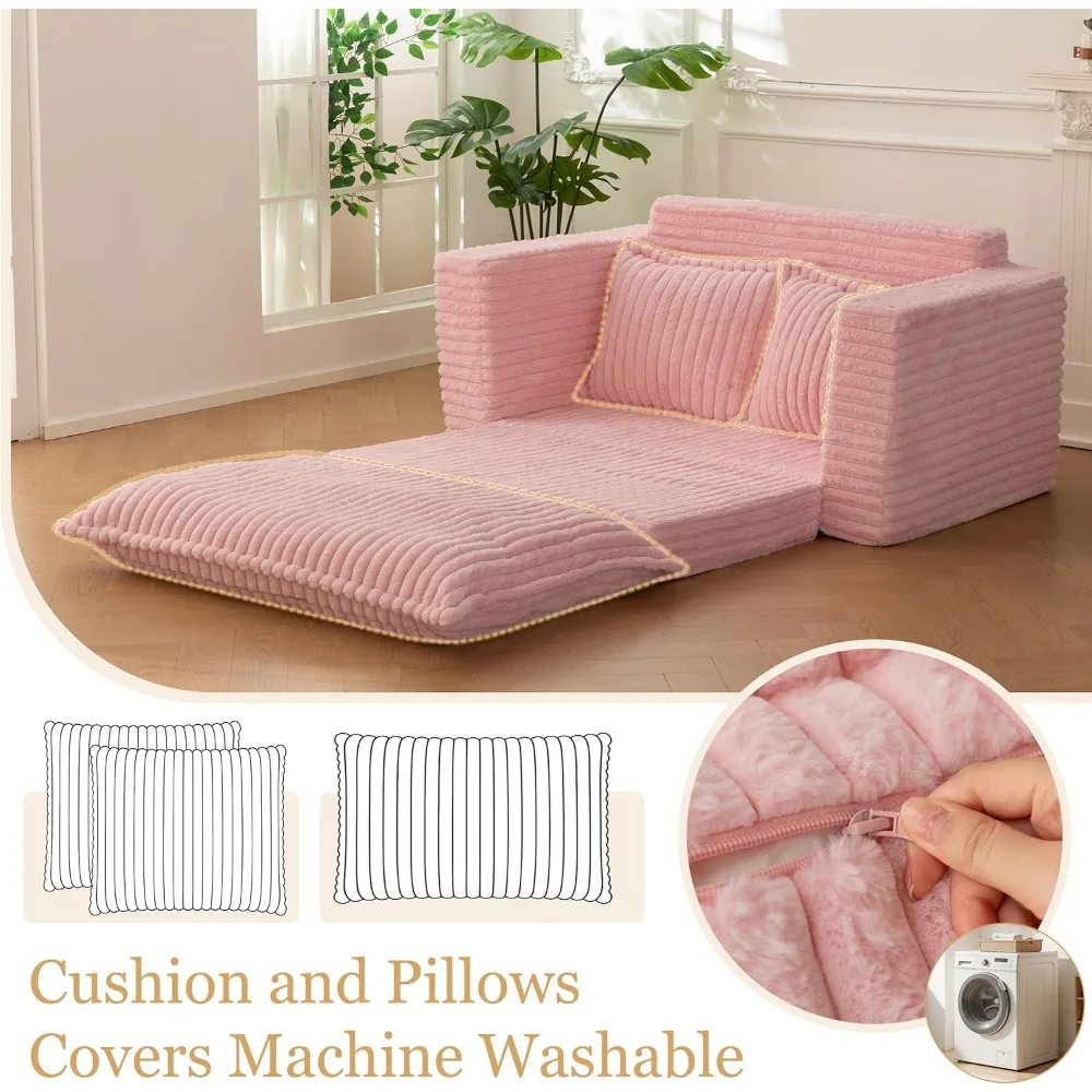 أريكة سرير قابلة للتحويل 3 في 1 لغرفة المعيشة: مقعد نوم مع وسائد قابلة للغسل