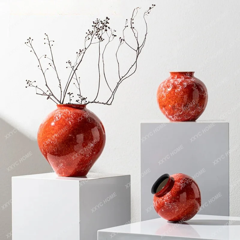 

Керамическая ваза LSansan Wind Kiln Change Snow Red Ji Hong с глазурью, для цветов, мягкий декор