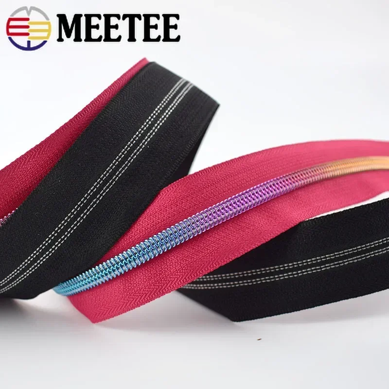 5Meter 5 # Regenboog Nylon Rits Tape Met Zip Puller Slider Tas Kleding Jas Decoratieve Ritsen Reparatie Kit Diy naaien Accessoires