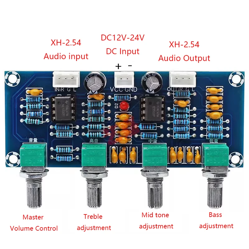 

Tone Controller With High and Low Frequency Adjustment For Soundboard Preamplifier XH-A901NE5532 Amplifier Board Tone Controller