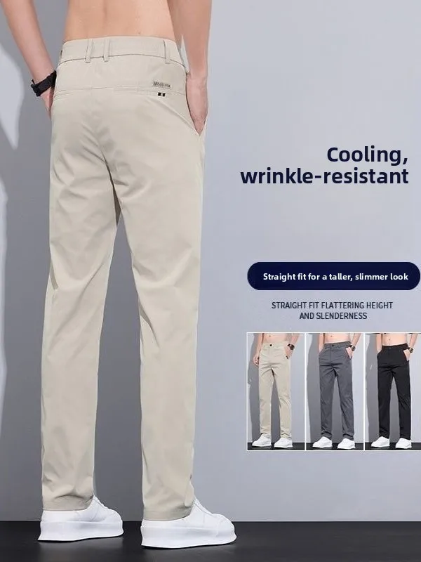 Men's Summer Thin Ice Silk Casual Pants Spor Straight Leg Ultra-Thin Loose Fit Summer Youth Faion Straight Leg Trousers